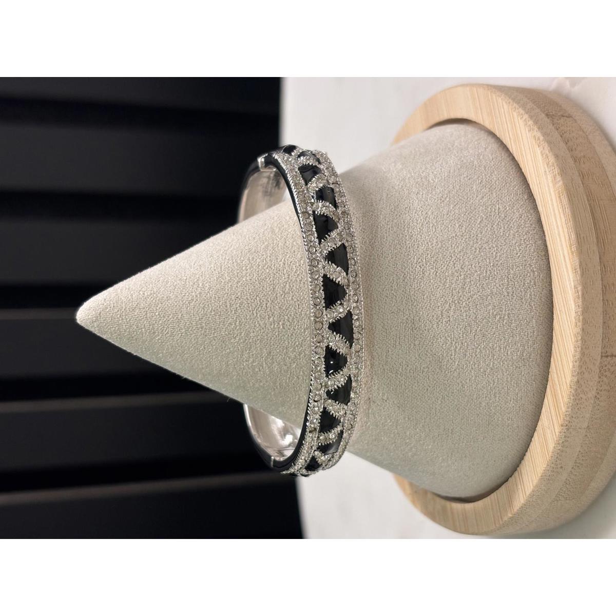 Lauren G Adams Silver Tone Bangle Bracelet With Black And Clear Detailing